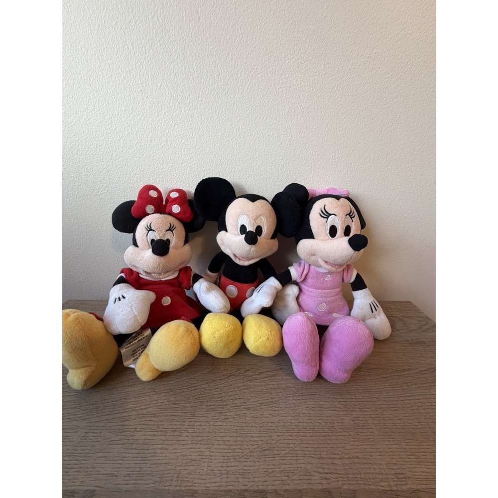 Set of 3 Disney Mickey and Minnie Mouse Plush‎ Stuffed Animal Doll Toy 10"